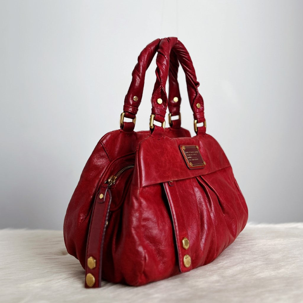 Marc Jacobs Maroon Leather Front Pocket Logo 2 Way Shoulder Bag