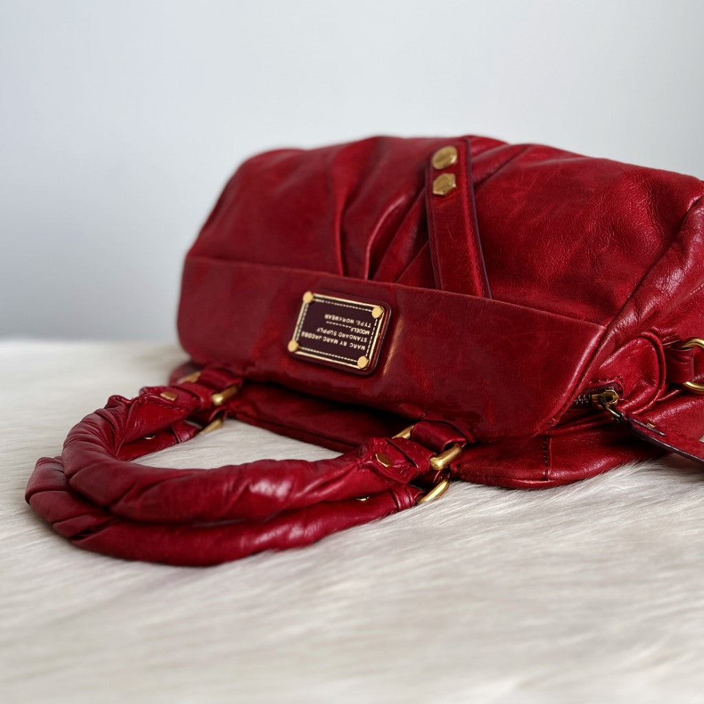 Marc Jacobs Maroon Leather Front Pocket Logo 2 Way Shoulder Bag