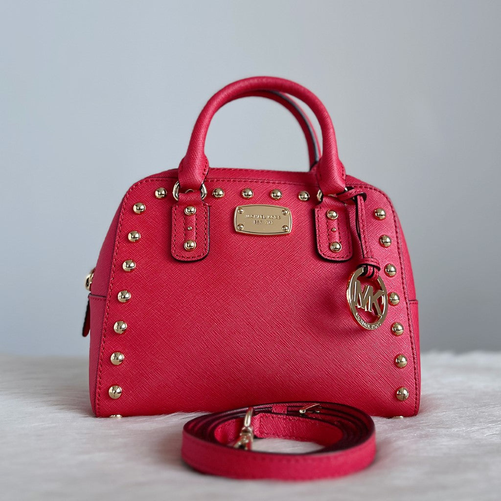 Michael Kors Strawberry Leather Studded Detail 2 Way Shoulder Bag Excellent