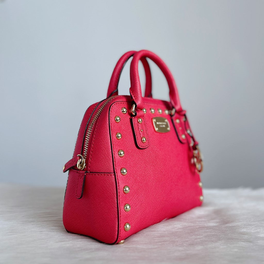 Michael Kors Strawberry Leather Studded Detail 2 Way Shoulder Bag Excellent