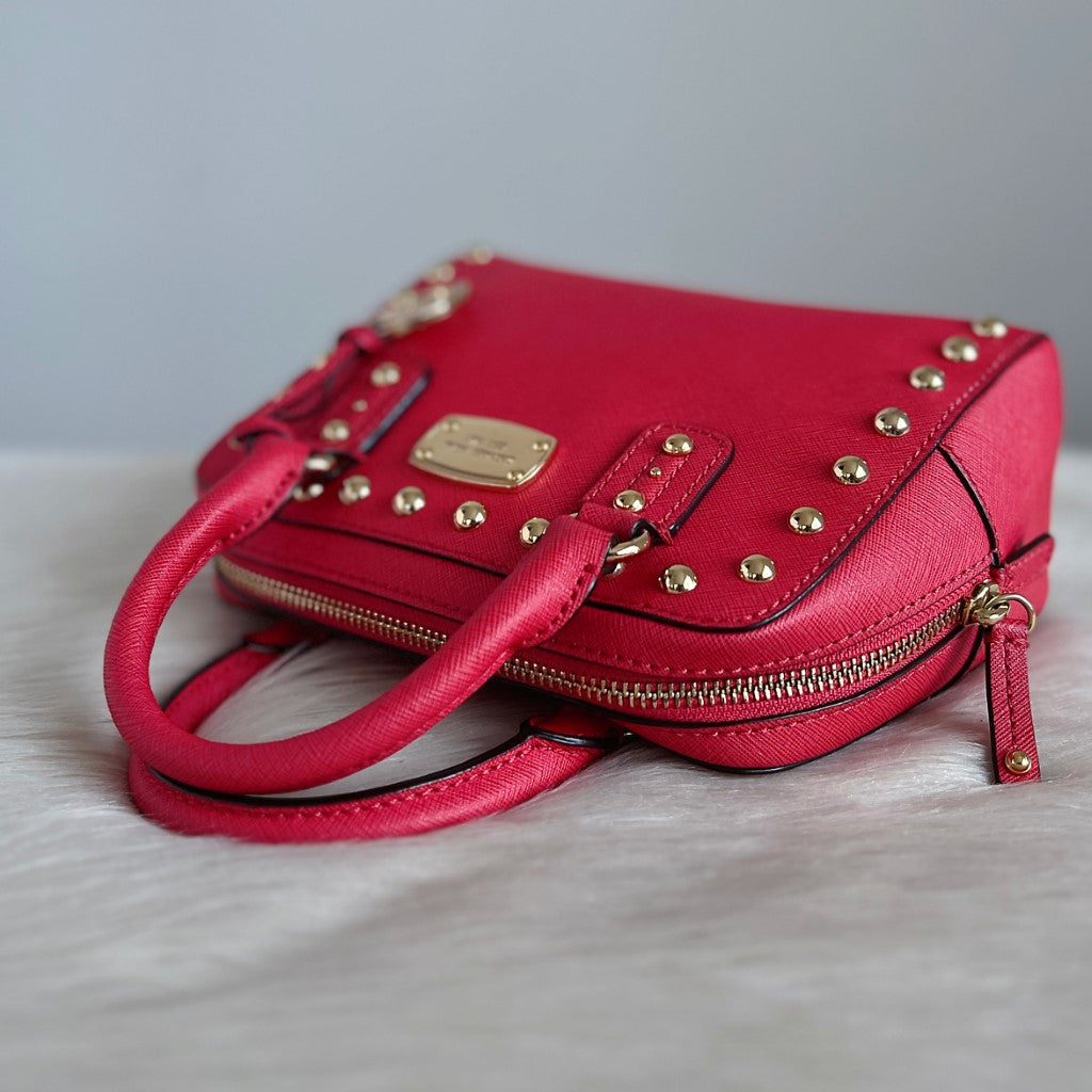 Michael Kors Strawberry Leather Studded Detail 2 Way Shoulder Bag Excellent