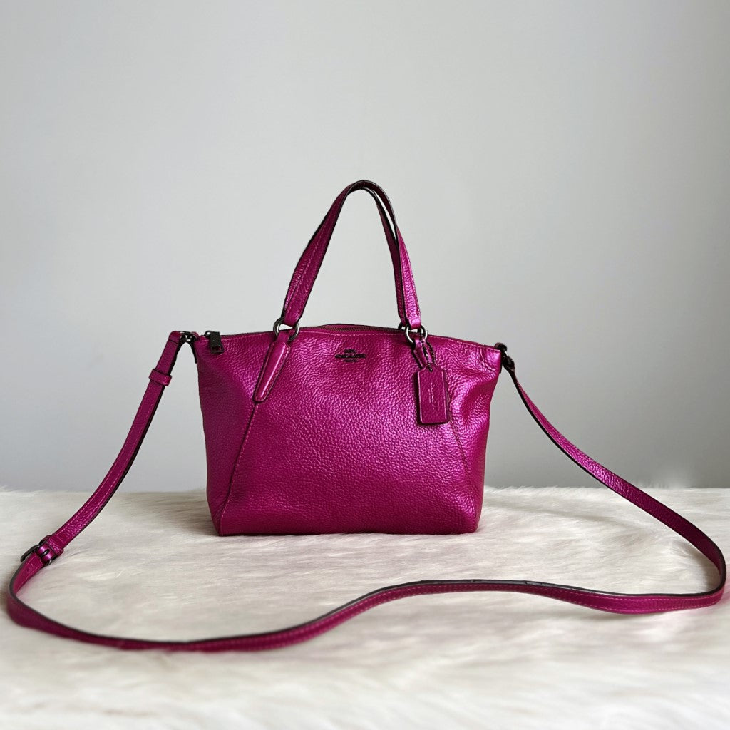 Coach Metallic Fushia Leather Front Logo Small 2 Way Shoulder Bag Excellent