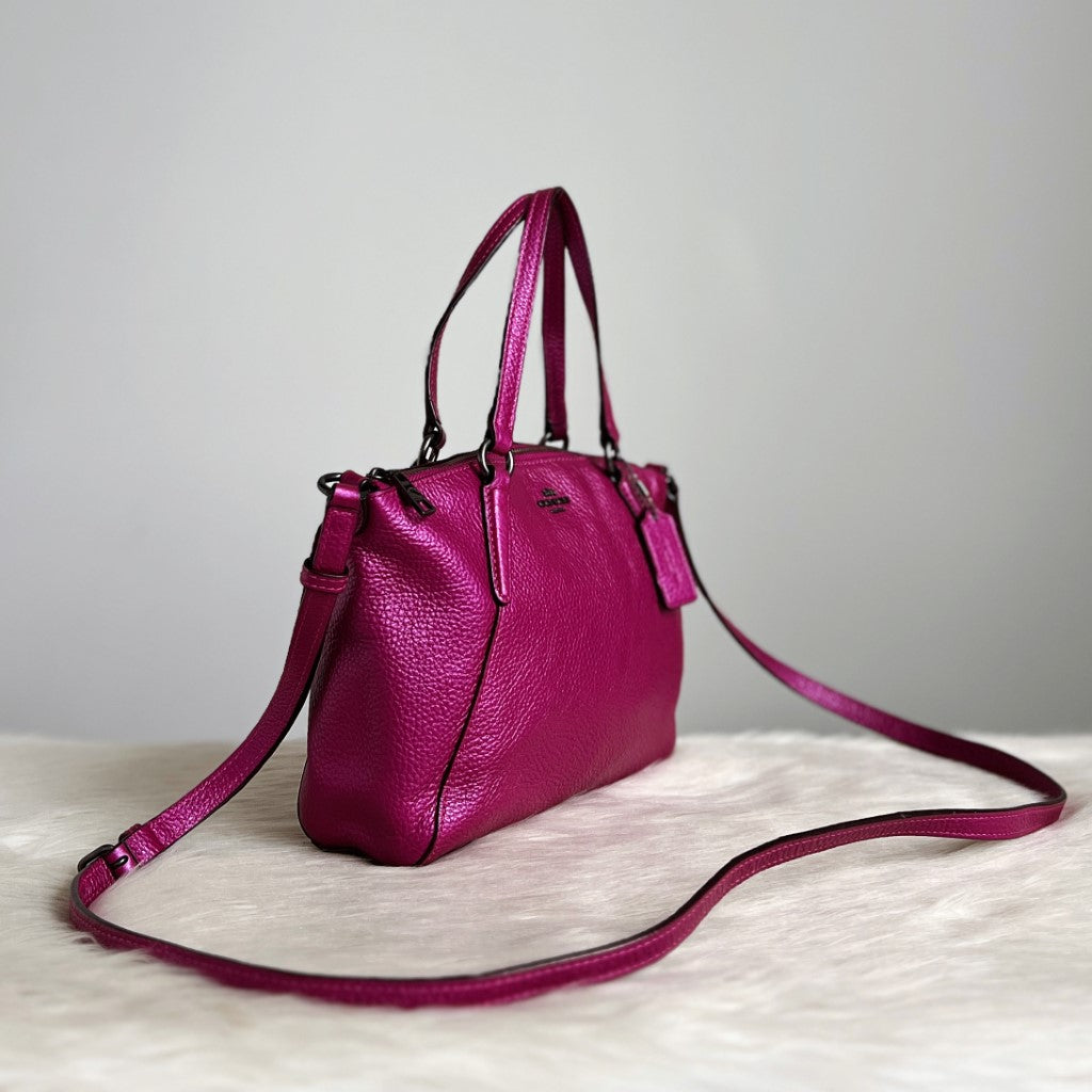 Coach Metallic Fushia Leather Front Logo Small 2 Way Shoulder Bag Excellent