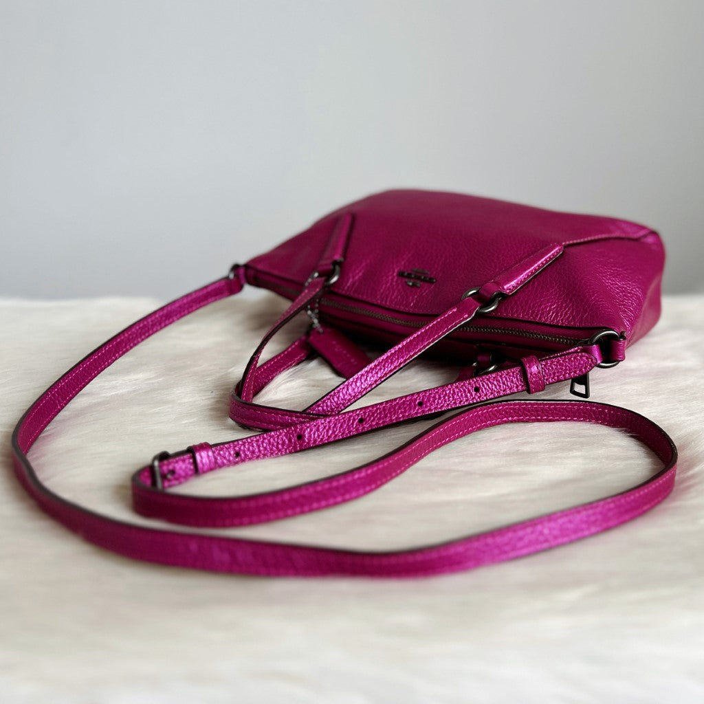 Coach Metallic Fushia Leather Front Logo Small 2 Way Shoulder Bag Excellent