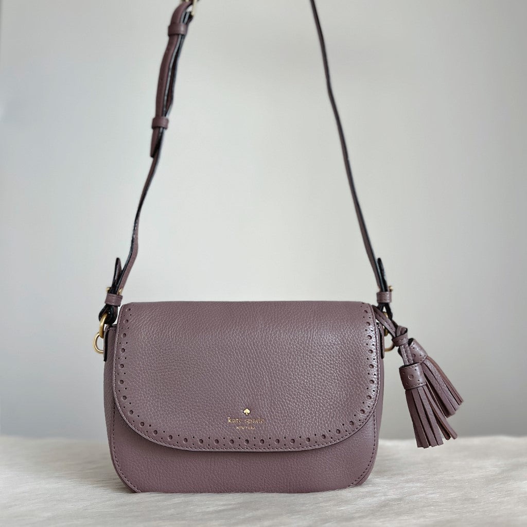 Kate Spade Lavender Leather Tassel Charm Flap Crossbody Shoulder Bag Excellent