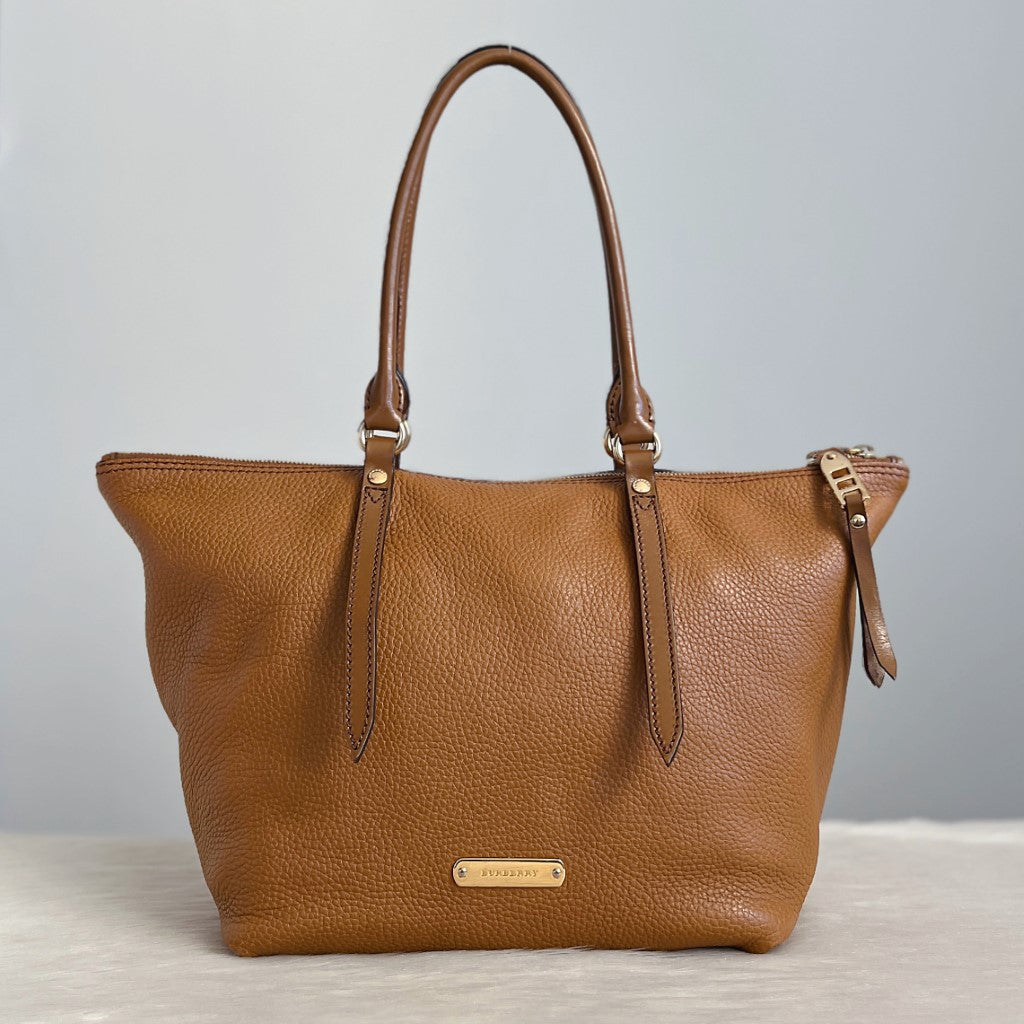 Burberry Caramel Leather Front Logo Classic Career Shoulder Bag