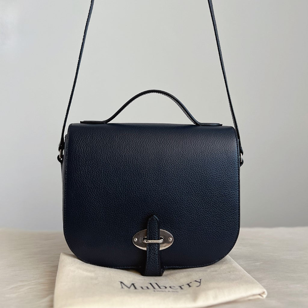 Mulberry Dark Navy Leather Front Detail 2 Way Shoulder Bag Like New