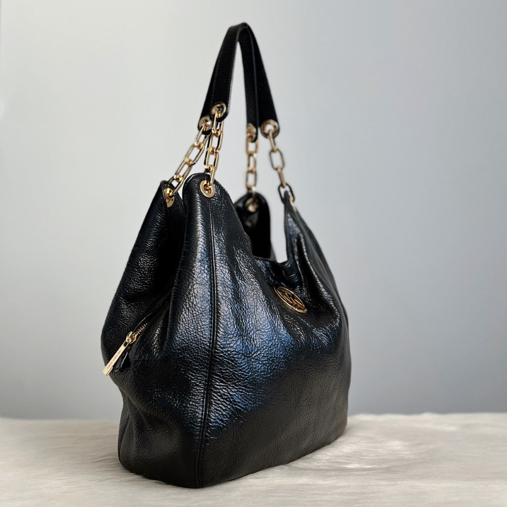 Michael Kors Patent Black Leather Chain Detail Slouchy Shoulder Bag