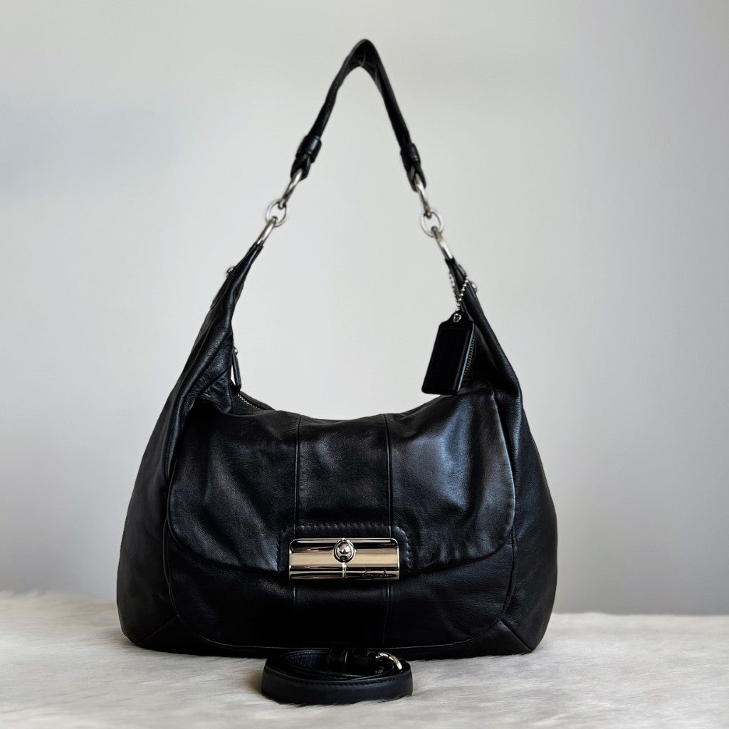 Coach Black Leather Front Pocket Slouchy 2 Way Shoulder Bag