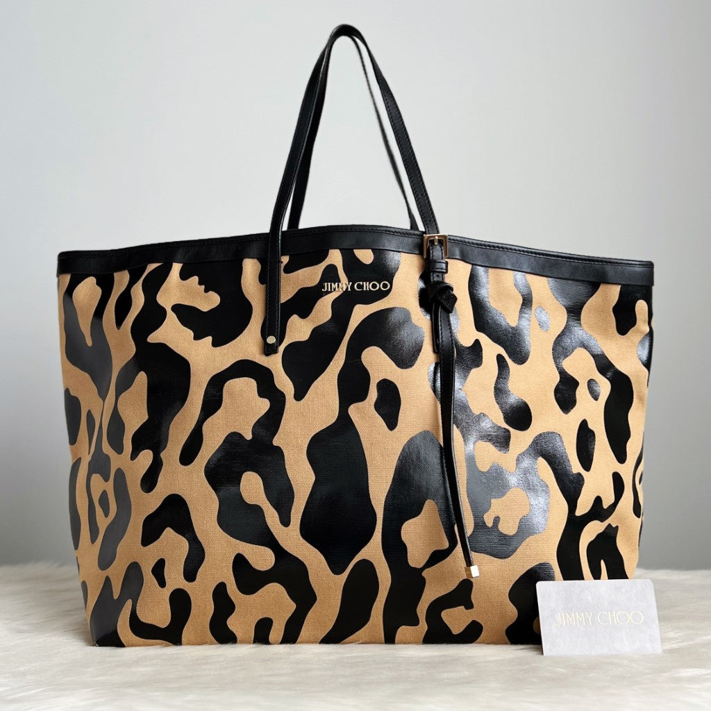 Jimmy Choo Leopard Print Holiday Carryall Oversized Shoulder Bag Excellent