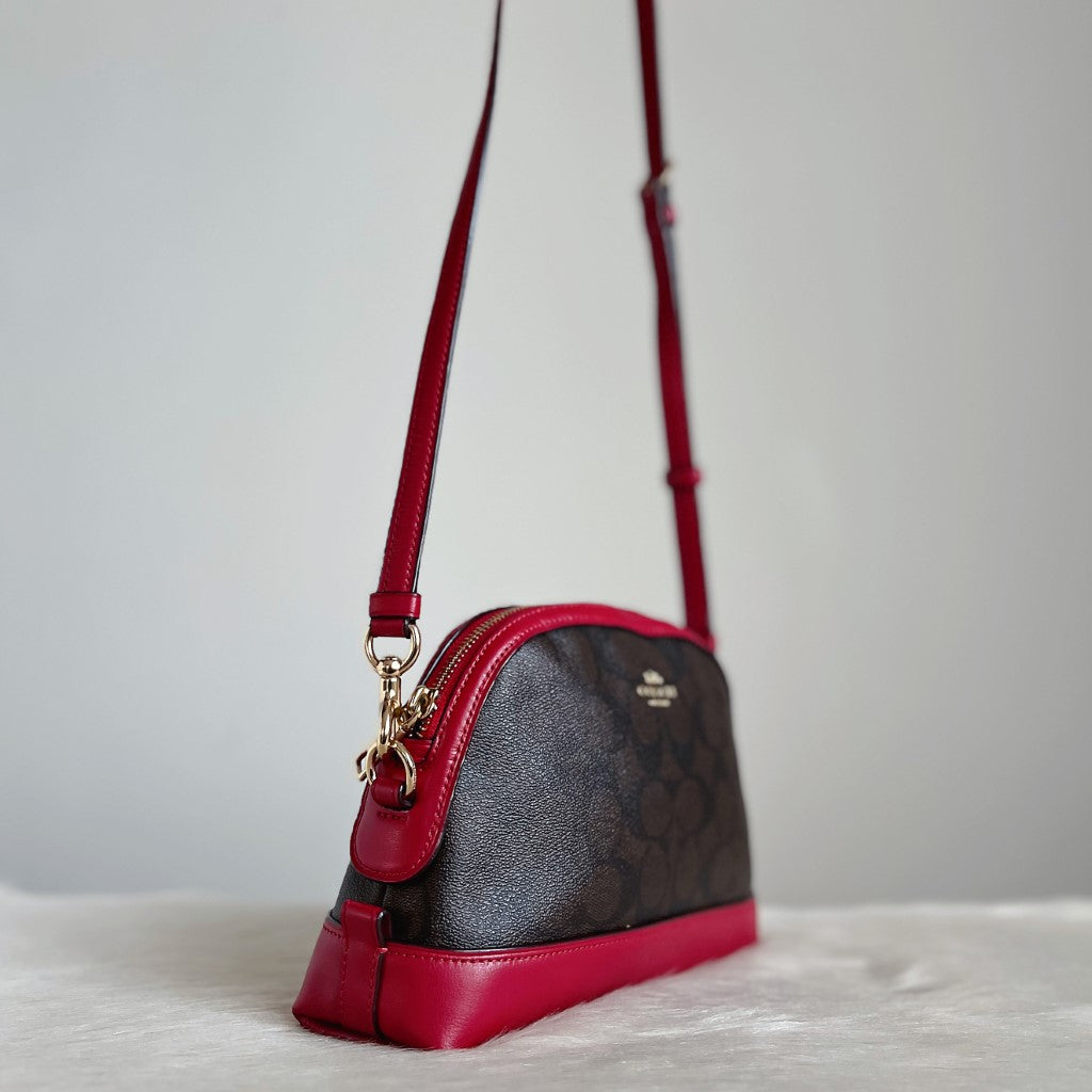 Coach Red Leather Monogram Small Crossbody Shoulder Bag