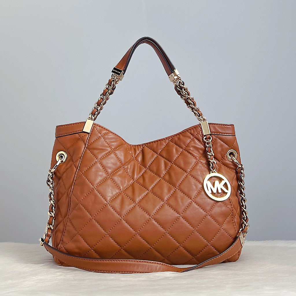 Michael Kors Caramel Leather Quilted 2 Way Shoulder Bag