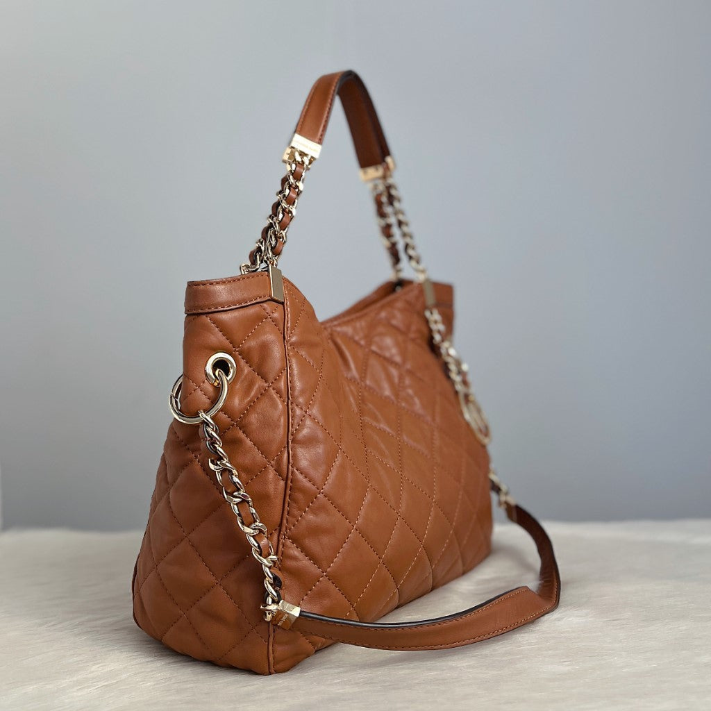 Michael Kors Caramel Leather Quilted 2 Way Shoulder Bag