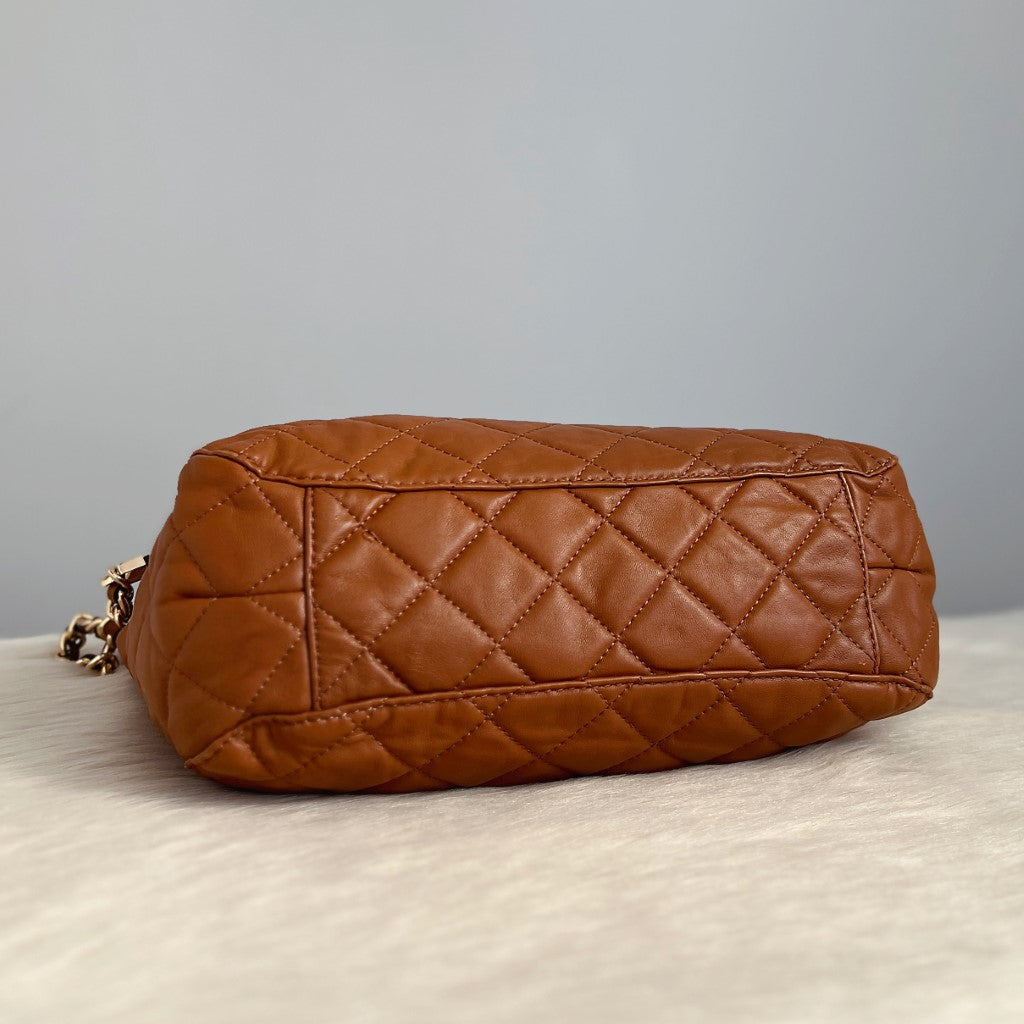 Michael Kors Caramel Leather Quilted 2 Way Shoulder Bag