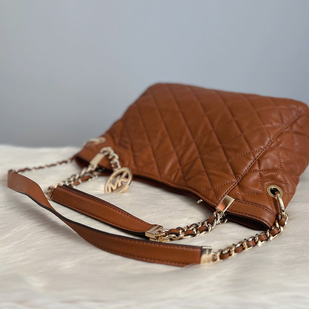 Michael Kors Caramel Leather Quilted 2 Way Shoulder Bag