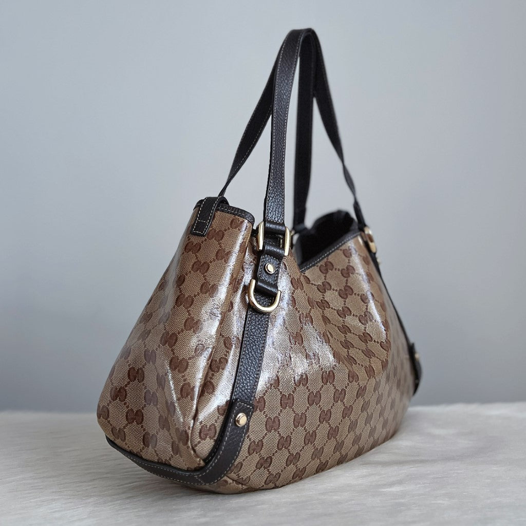 Gucci Chocolate Leather Double G Monogram Abbey Shoulder Bag Excellent