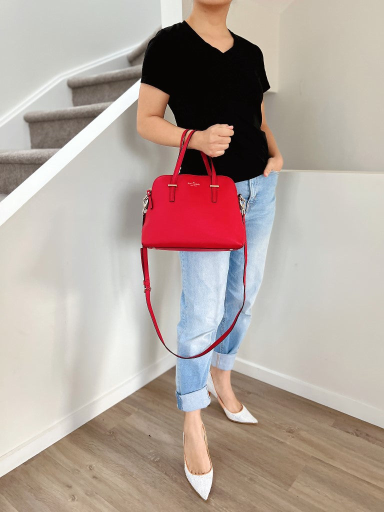 Kate Spade Red Leather Front Logo 2 Way Shoulder Bag