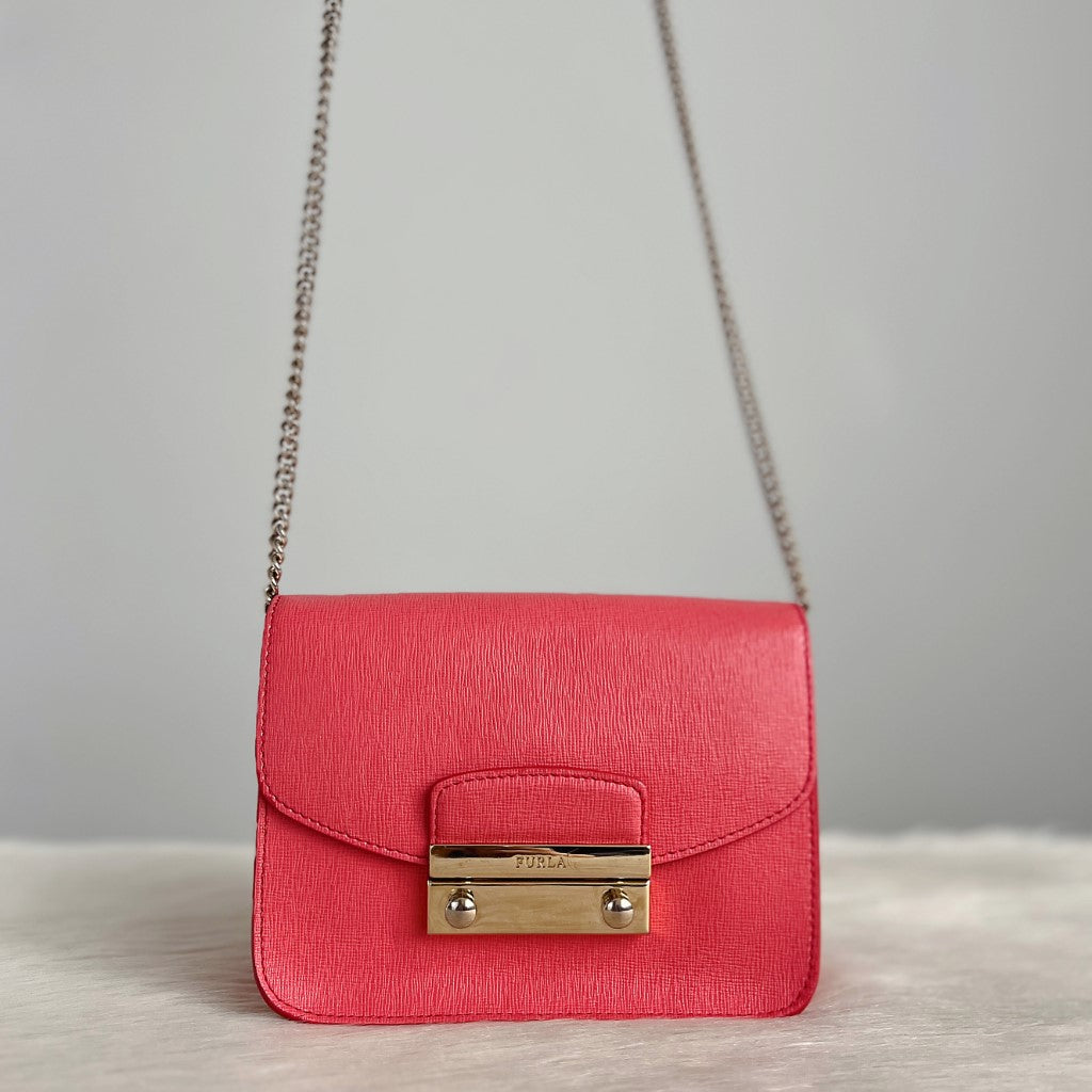 Furla Rose Leather Metropolis Small Crossbody Shoulder Bag