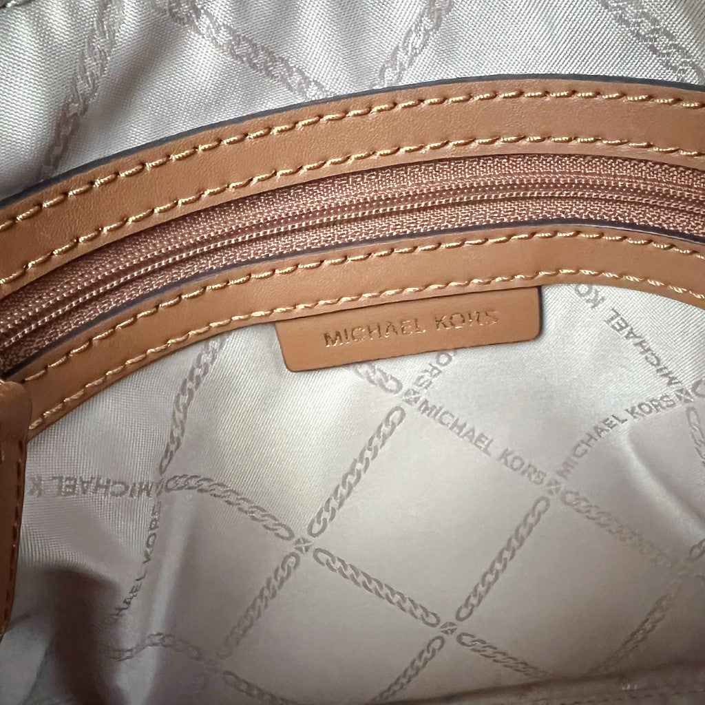 Michael Kors Caramel Leather MK Monogram Small Crossbody Shoulder Bag Like New