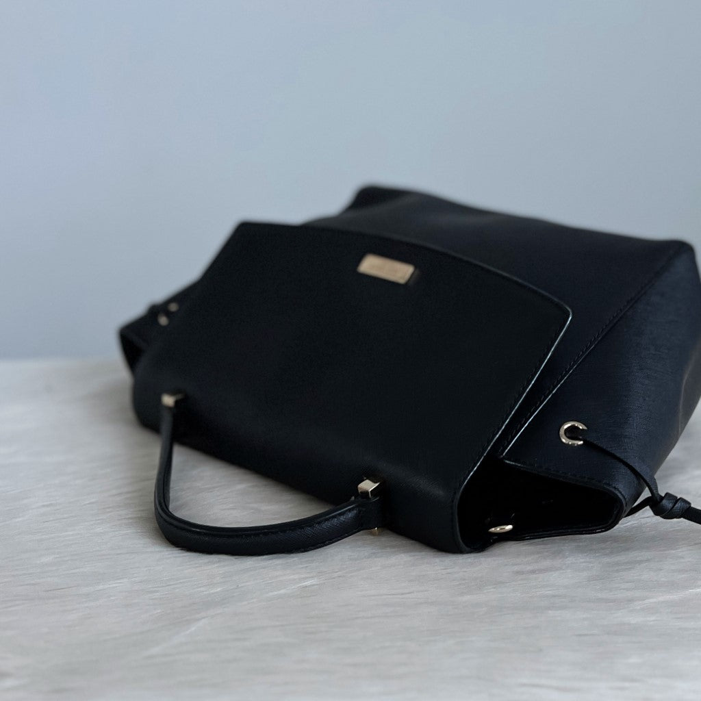 Kate Spade Black Leather Front Flap Closure 2 Way Shoulder Bag