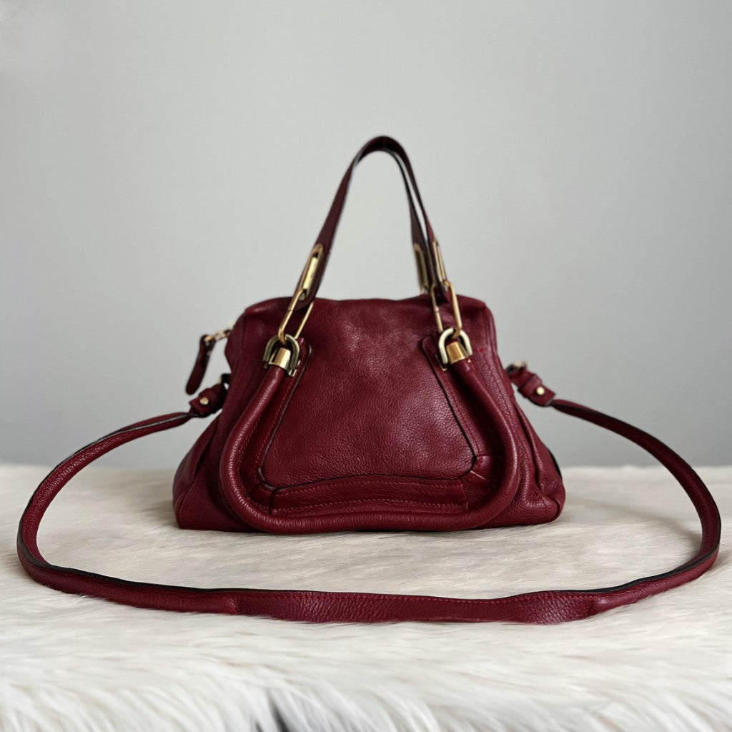 Chloe Iconic Maroon Leather Paraty 2 Way Shoulder Bag