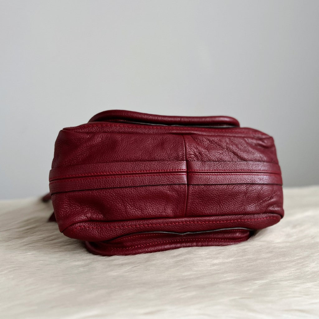 Chloe Iconic Maroon Leather Paraty 2 Way Shoulder Bag