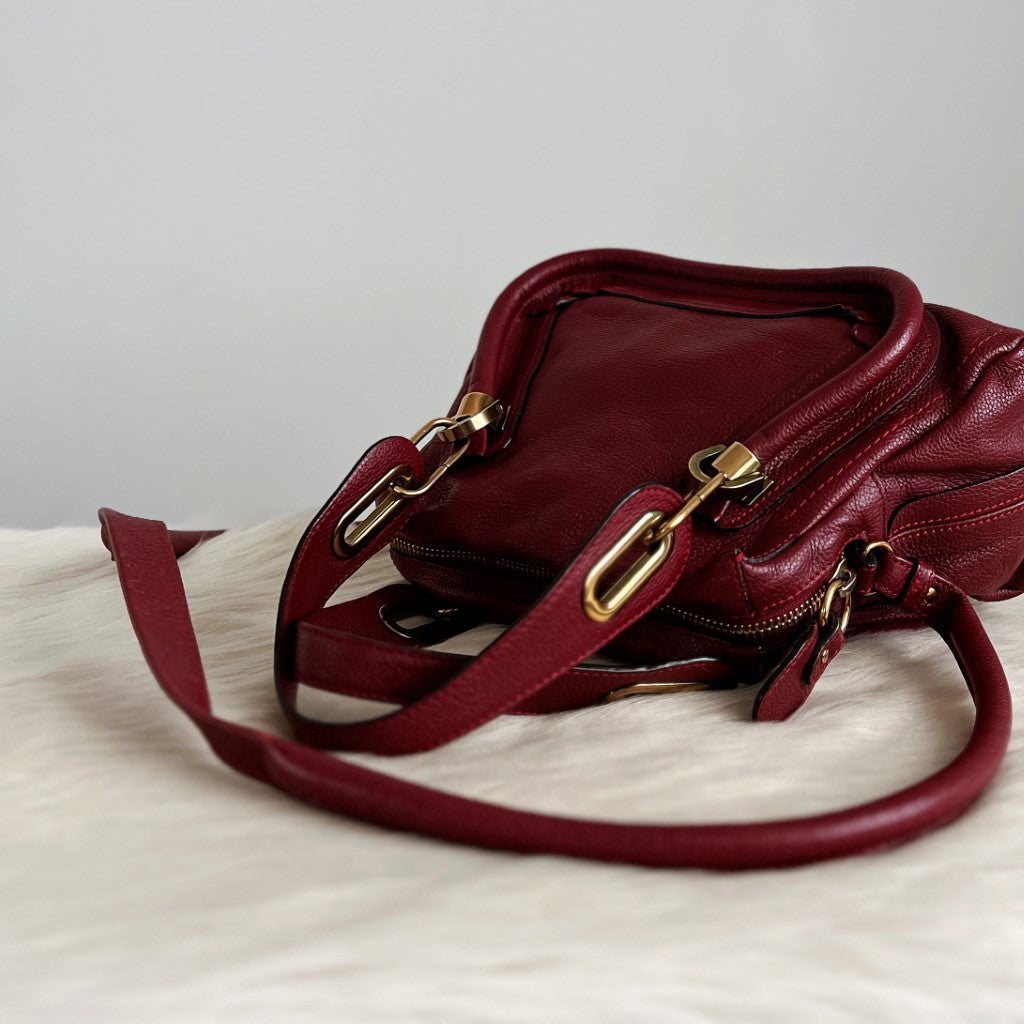 Chloe Iconic Maroon Leather Paraty 2 Way Shoulder Bag