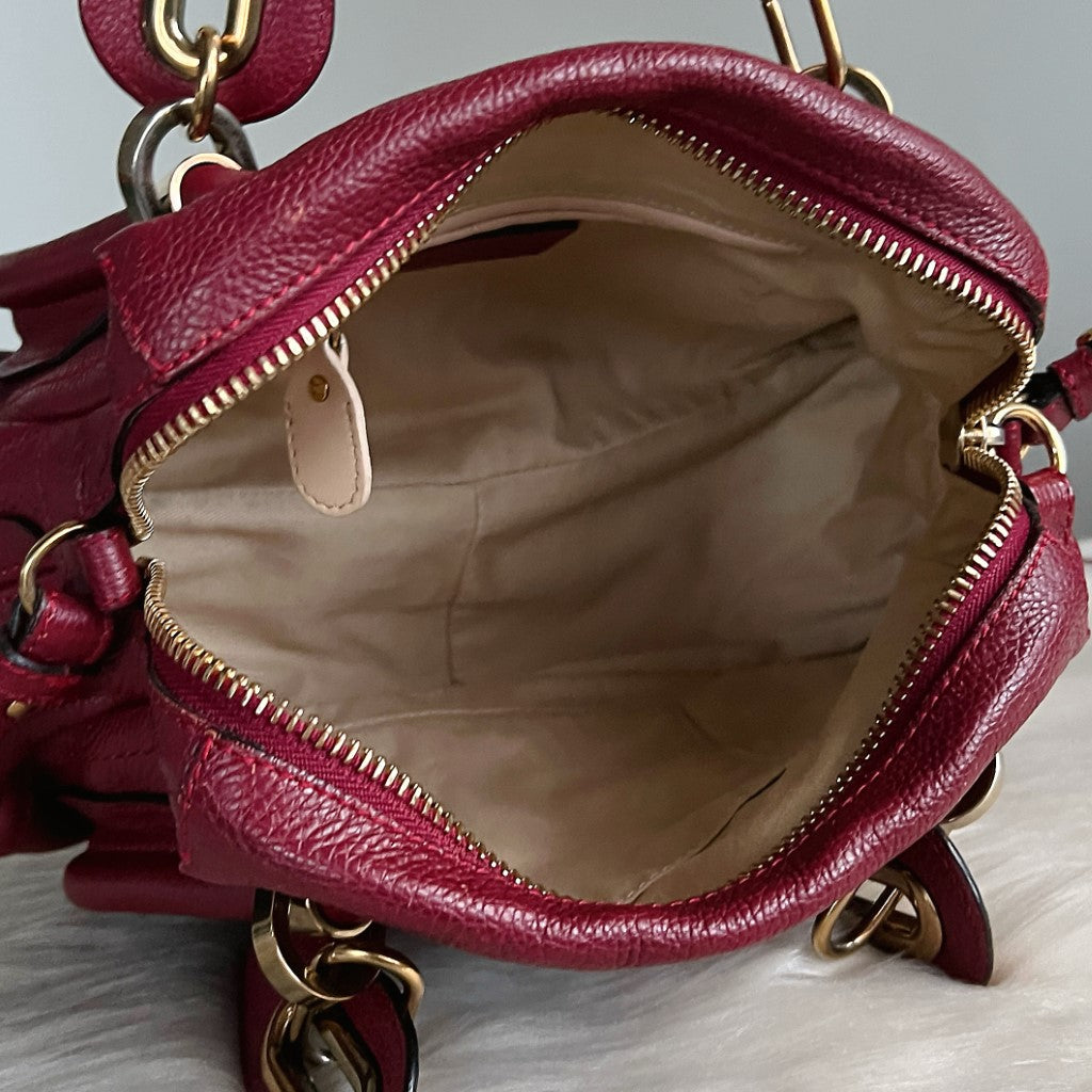 Chloe Iconic Maroon Leather Paraty 2 Way Shoulder Bag