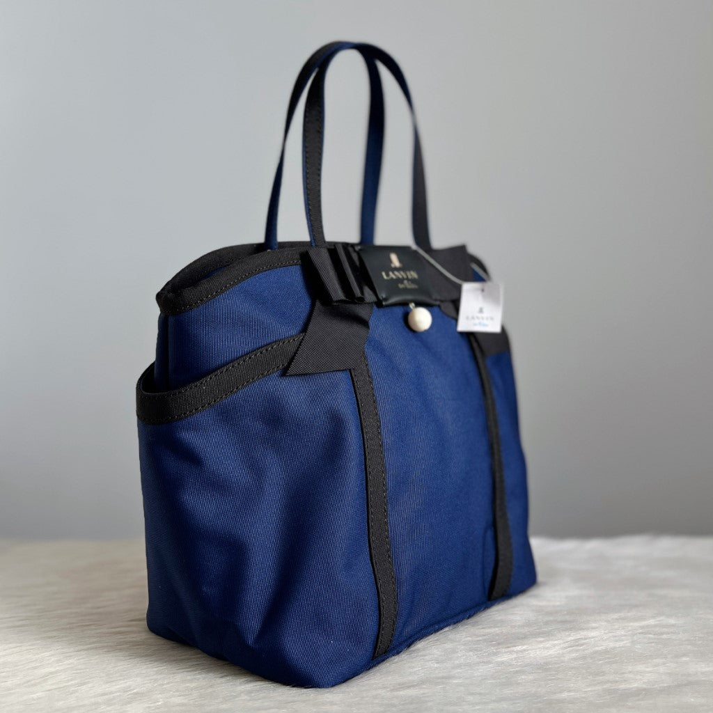 Lanvin Royal Blue Canvas Bow Detail Tote Bag +Shoulder Bag 2 in 1 New with Tags