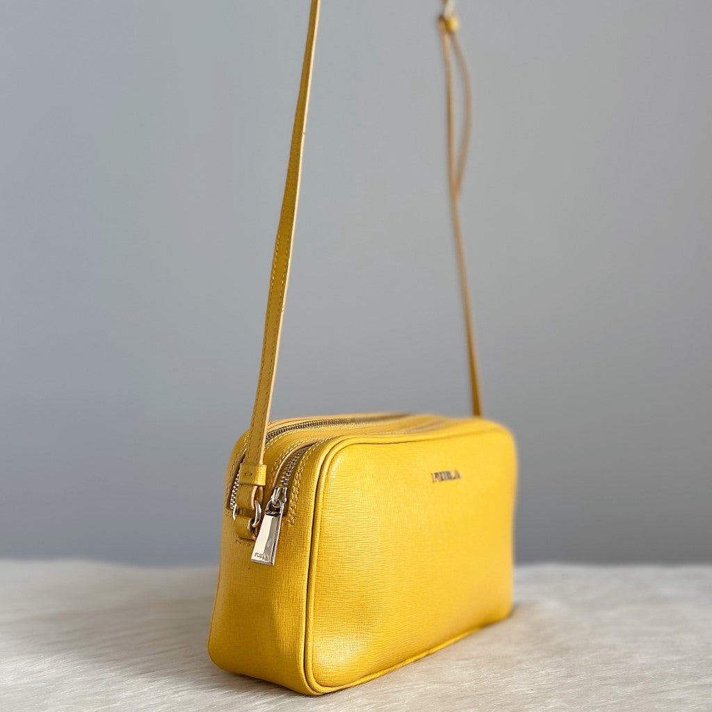 Furla Yellow Leather Double Compartment Crossbody Shoulder Bag