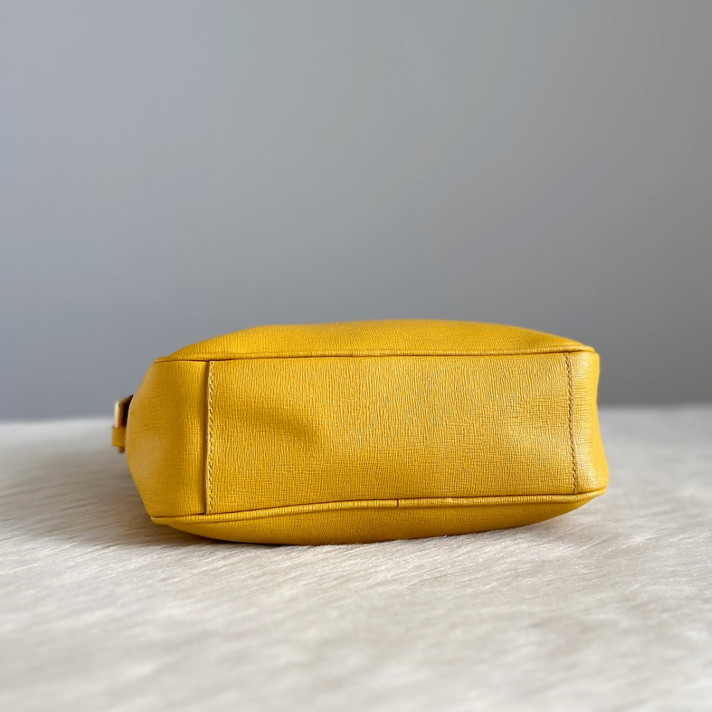 Furla Yellow Leather Double Compartment Crossbody Shoulder Bag