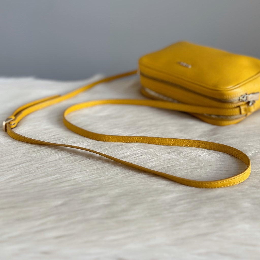 Furla Yellow Leather Double Compartment Crossbody Shoulder Bag