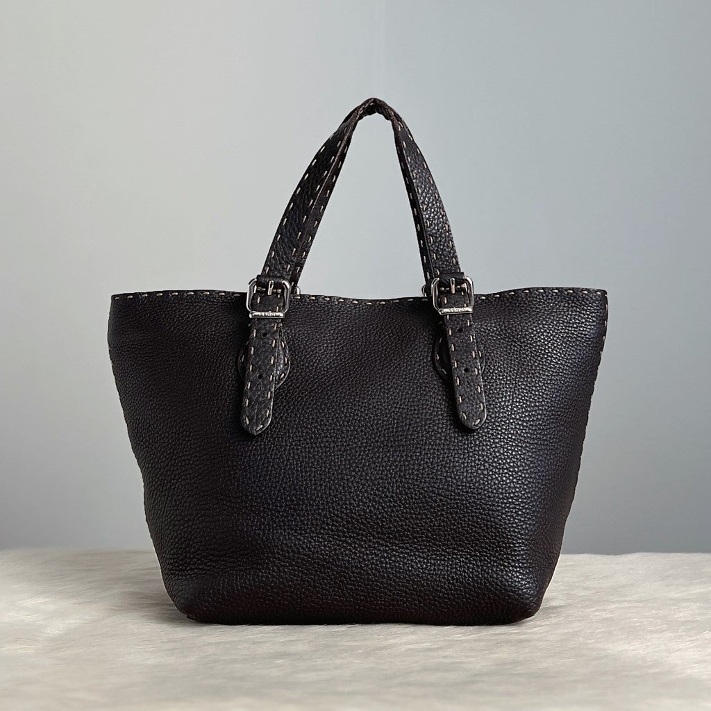 Fendi Chocolate Leather Classic Carryall Tote Bag