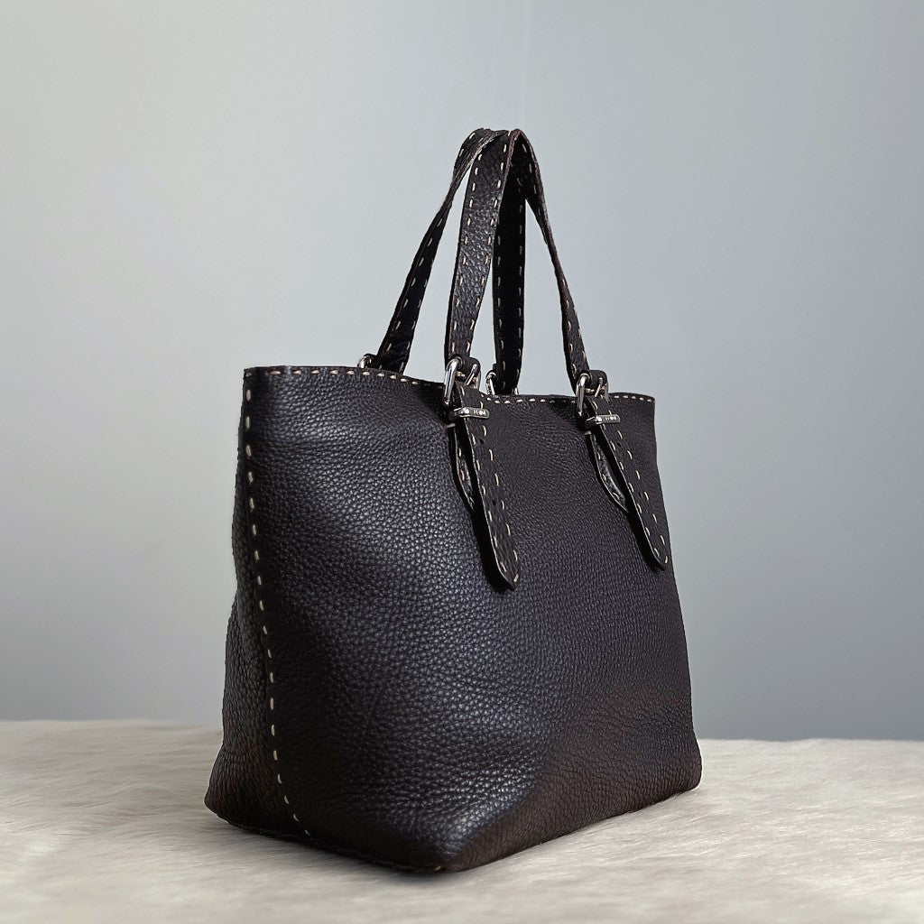 Fendi Chocolate Leather Classic Carryall Tote Bag