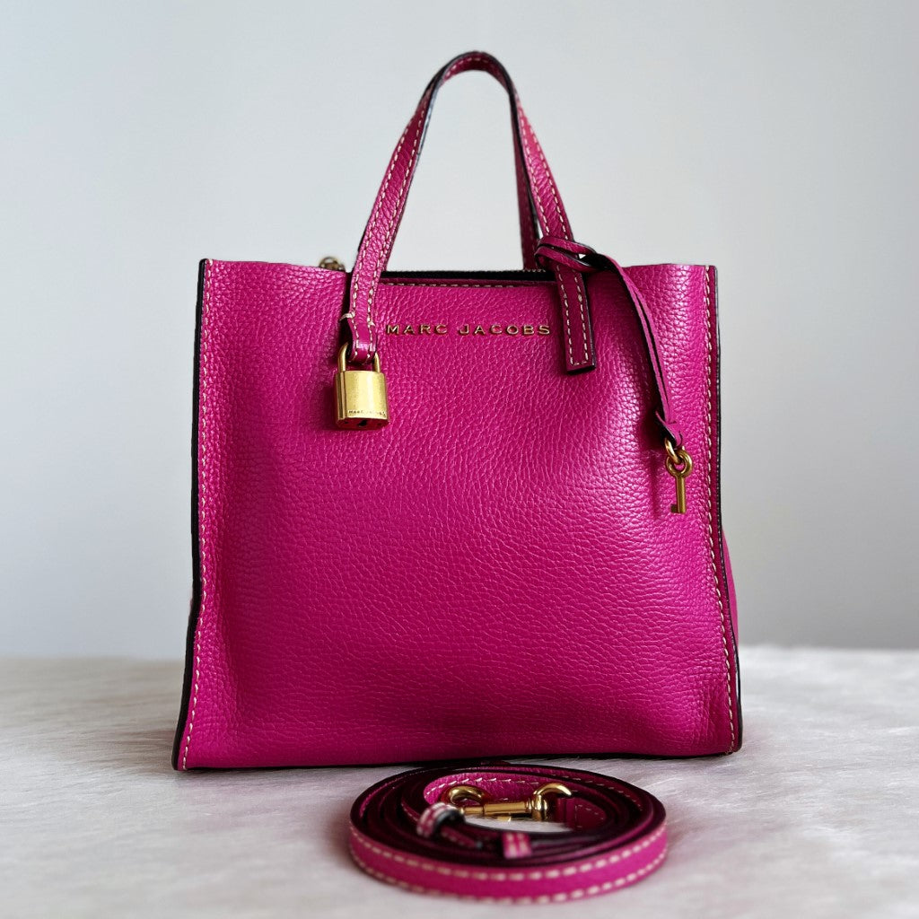 Marc Jacobs Fuchsia Leather Triple Compartment 2 Way Shoulder Bag