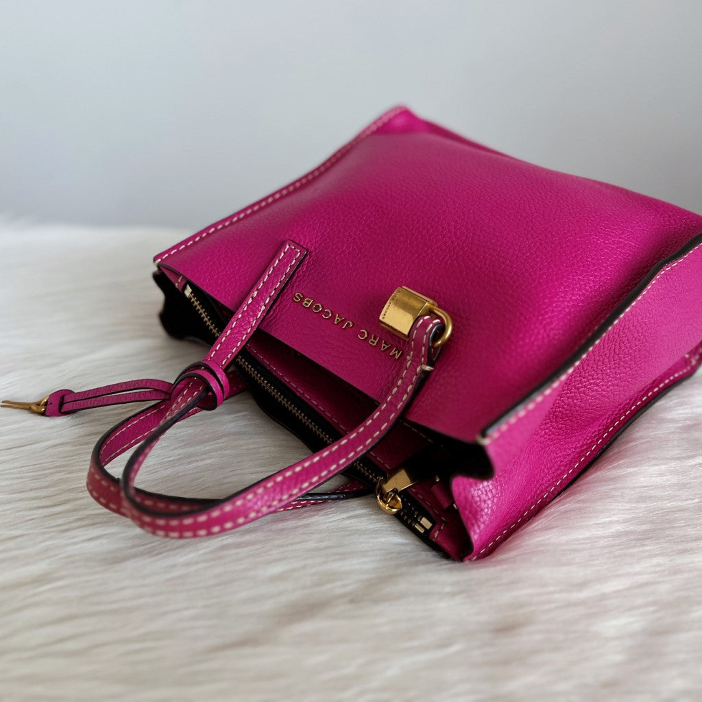 Marc Jacobs Fuchsia Leather Triple Compartment 2 Way Shoulder Bag