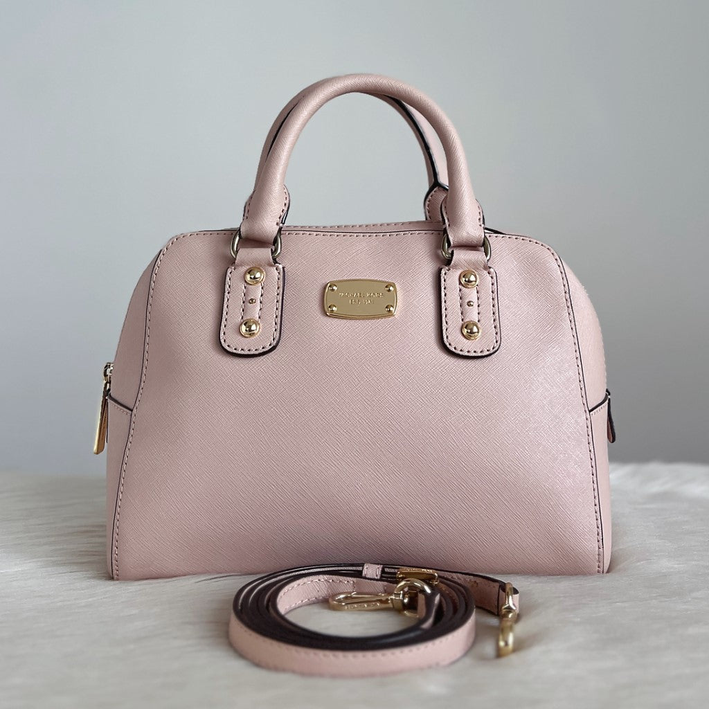 Michael Kors Pink Leather Front Logo Boston 2 Way Shoulder Bag