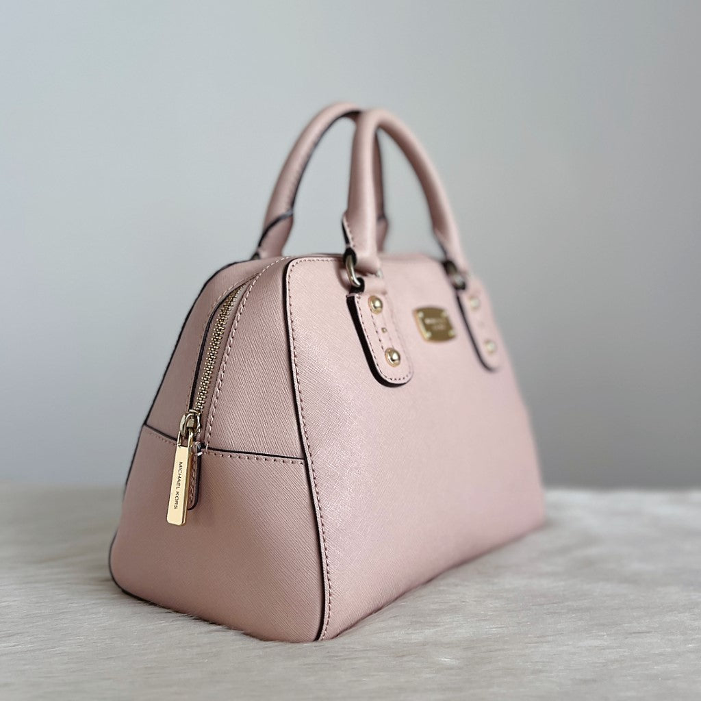 Michael Kors Pink Leather Front Logo Boston 2 Way Shoulder Bag