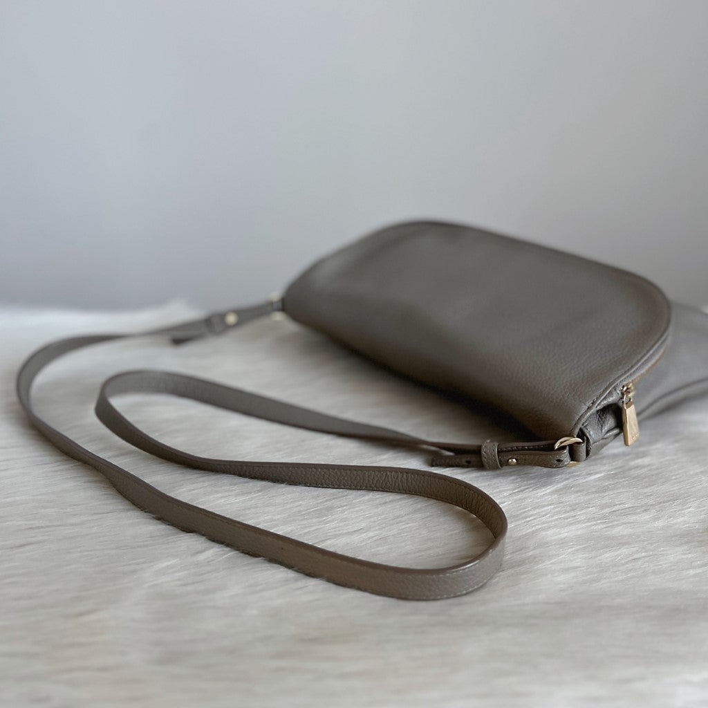 Furla Grey Leather Zipped Flap Crossbody Shoulder Bag