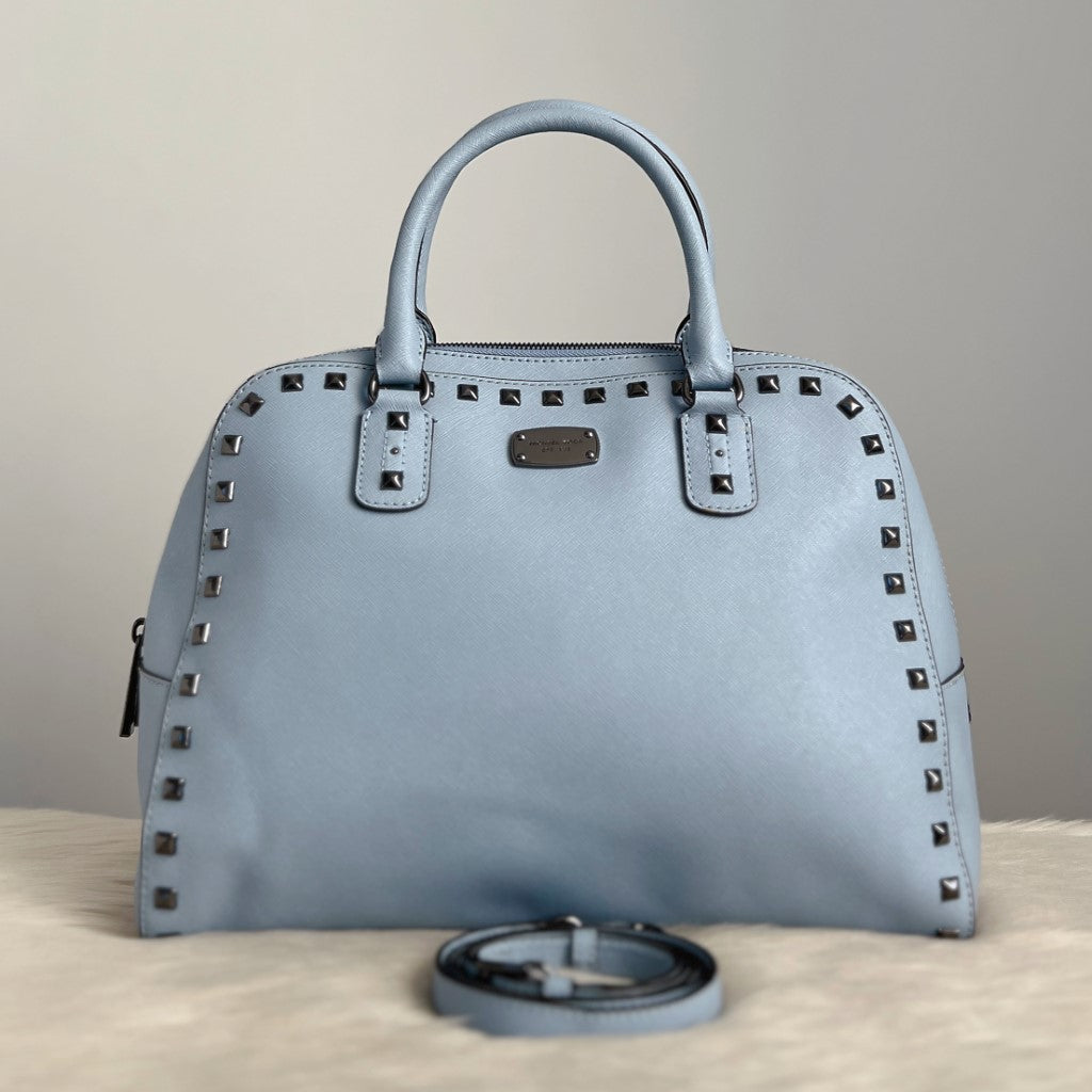 Michael Kors Light Blue Leather Studded Boston 2 Way Shoulder Bag