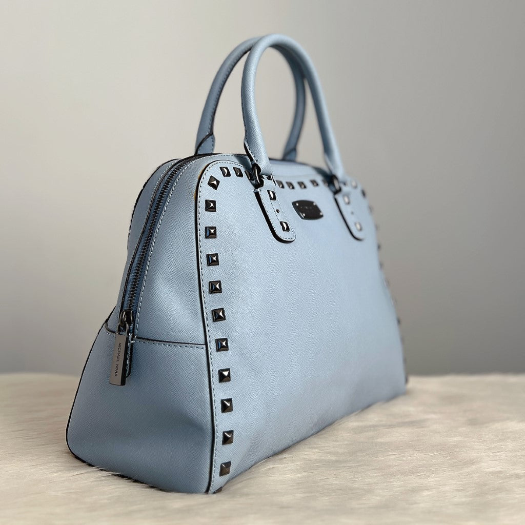 Michael Kors Light Blue Leather Studded Boston 2 Way Shoulder Bag