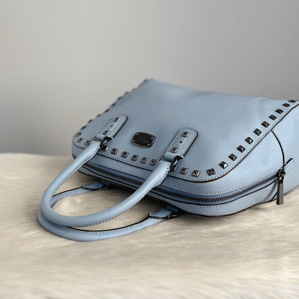 Michael Kors Light Blue Leather Studded Boston 2 Way Shoulder Bag