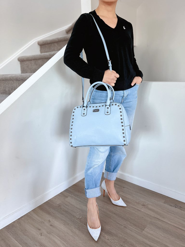 Michael Kors Light Blue Leather Studded Boston 2 Way Shoulder Bag