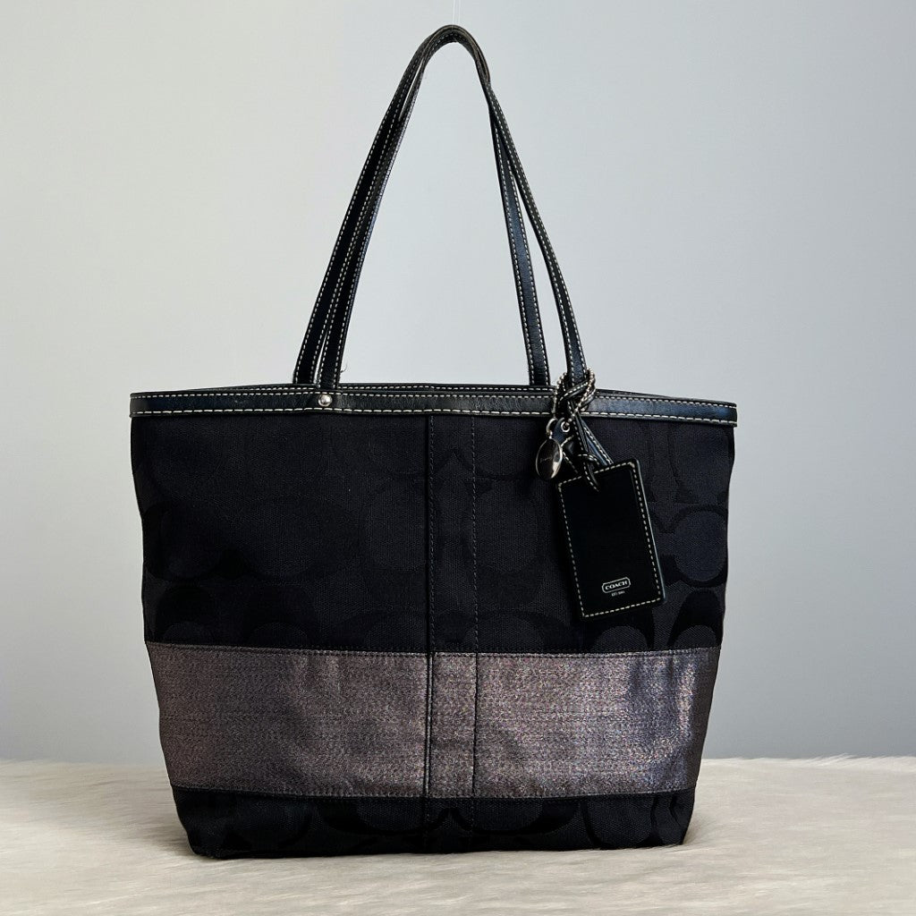 Coach Black Monogram Patchwork Block Detail Tote Shoulder Bag