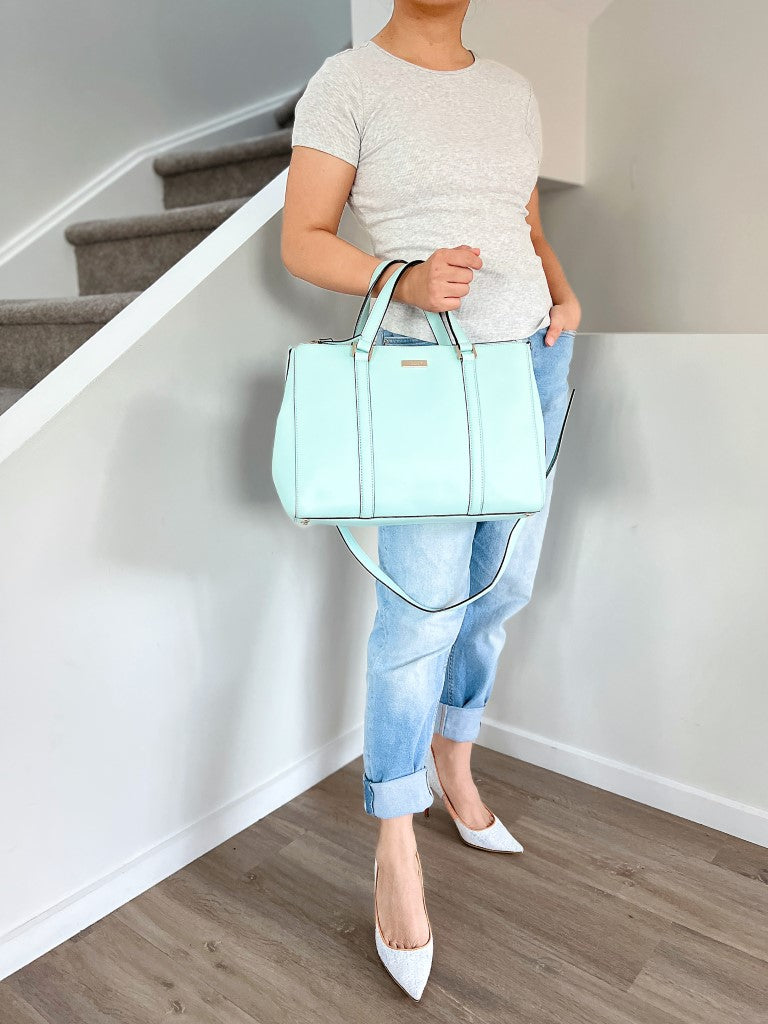 Kate Spade Mint Leather Triple Compartment Large 2 Way Shoulder Bag