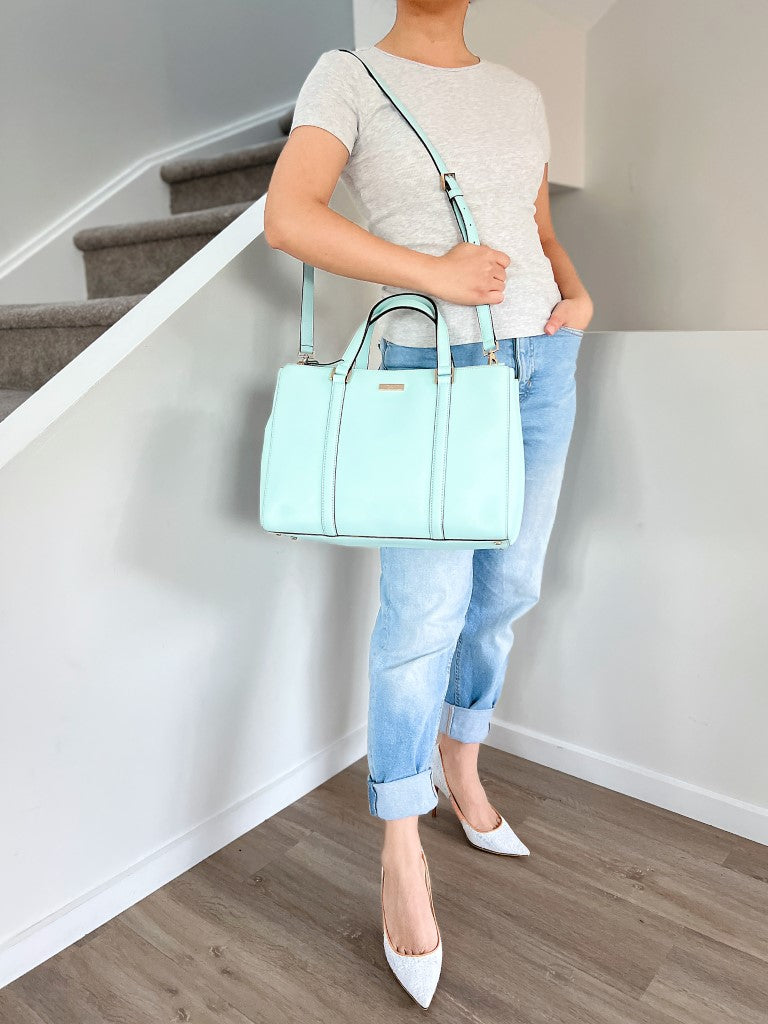 Kate Spade Mint Leather Triple Compartment Large 2 Way Shoulder Bag