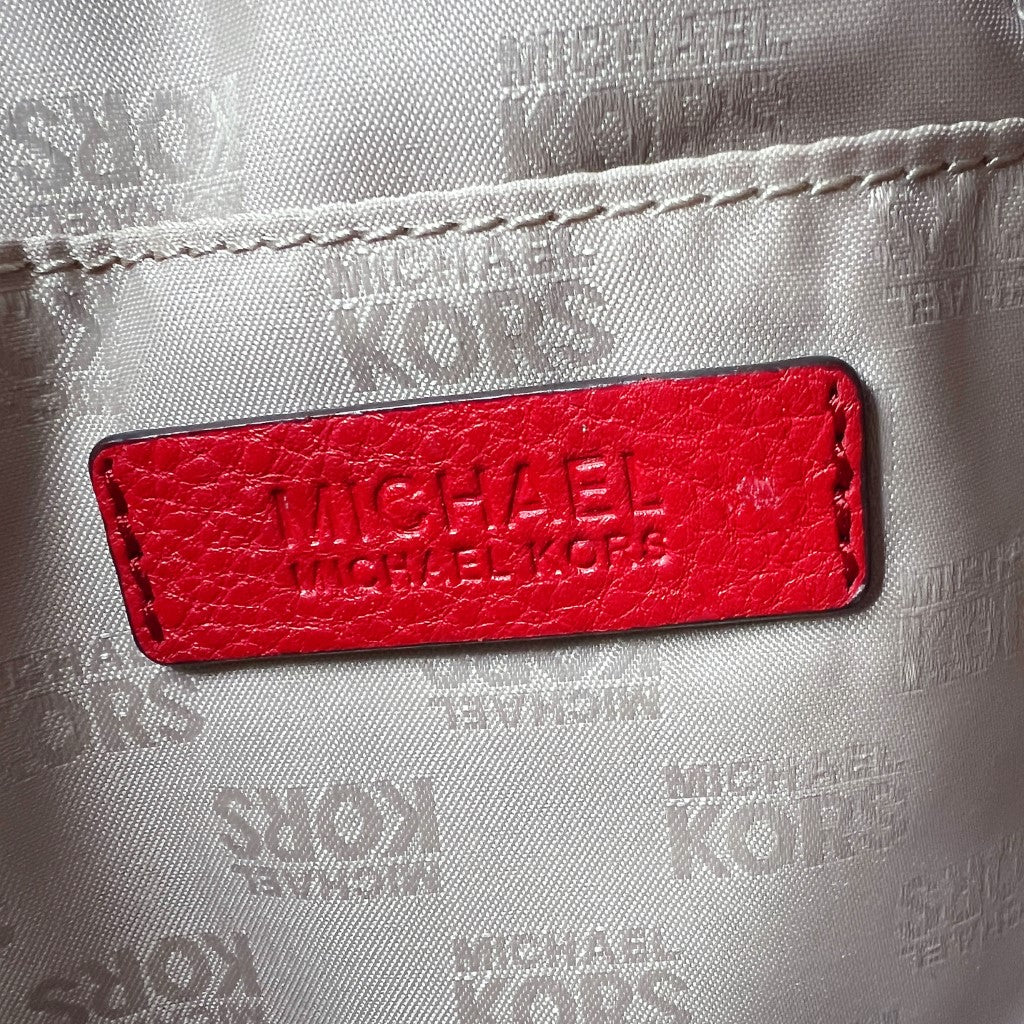 Michael Kors Red Leather MK Charm Triple Compartment 2 Way Shoulder Bag