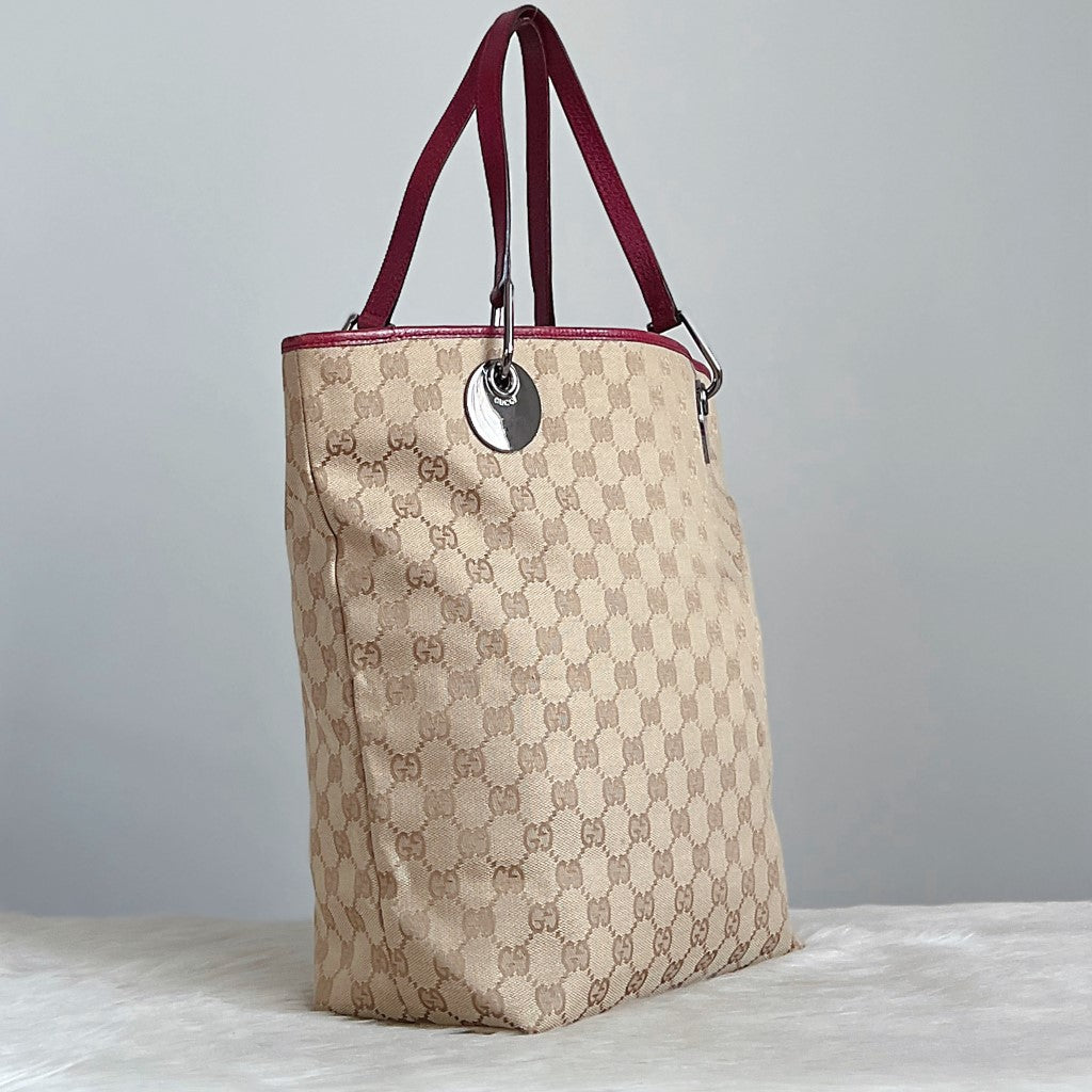 Gucci Leather Trim Signature Double G Monogram Carryall Shoulder Bag