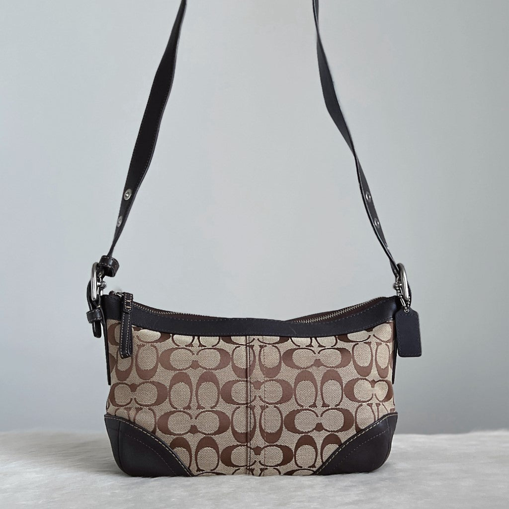 Coach Chocolate Leather Monogram Crossbody Shoulder Bag