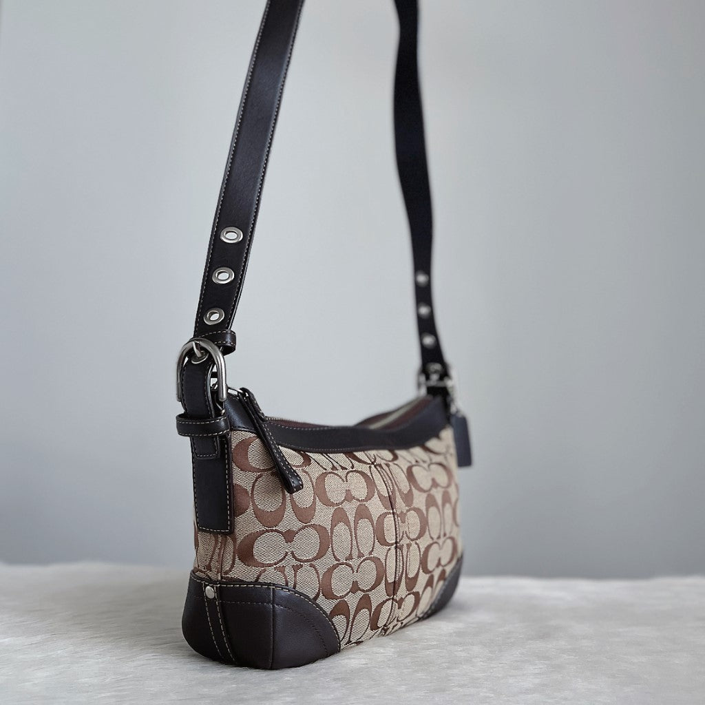 Coach Chocolate Leather Monogram Crossbody Shoulder Bag